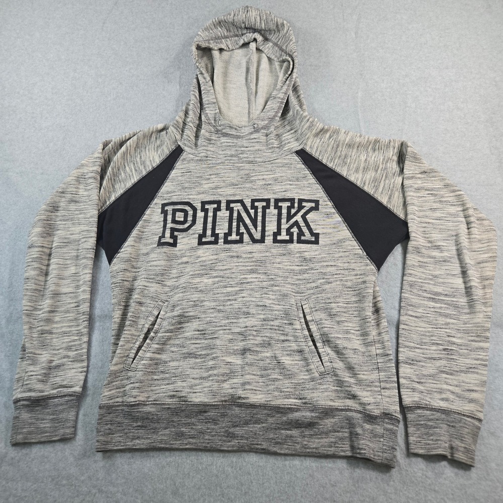 Victoria's Secret PINK Grey Space Dye Logo Pullover Hoodie Sweatshirt Medium